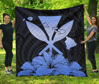 Hawaiian Kanaka Premium Quilt Hibiscus Polynesian Love Blue Blue - Polynesian Pride