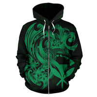 Polynesian Hawaii All Over Zip up Hoodie Kanaka Maoli Green Turtle - Polynesian Pride