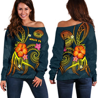 American Samoa Polynesian Personalised Off Shoulder Sweater - Legend of American Samoa (Blue) - Polynesian Pride