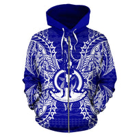 Vanuatu Polynesian All Over Zip up Hoodie Map Blue - Polynesian Pride
