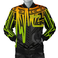 Pohnpei Men's Bomber Jacket - Pohnpei Seal In Heartbeat Patterns Style (Reggae) Reggae - Polynesian Pride