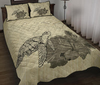Hawaii Polynesian Hibiscus Turtle Map Quilt Bed Set - AH - Beige - Polynesian Pride