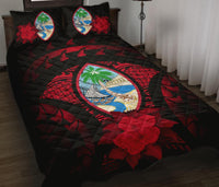 Guam Polynesian Quilt Bed Set Hibiscus Red Black - Polynesian Pride