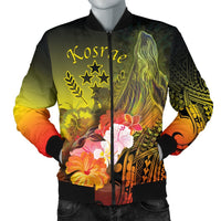 Kosrae Men's Bomber Jacket - Humpback Whale with Tropical Flowers (Yellow) Yellow - Polynesian Pride