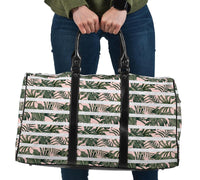 Hawaii Tropical Dark Green Leaves Seamless Pattern White Stripes Pink Background Hawaii Travel Bag Travel Bag One size Black - Polynesian Pride