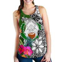 Pohnpei Women's Racerback Tank White - Turtle Plumeria Banana Leaf - Polynesian Pride