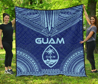 Guam Premium Quilt - Guam Coat Of Arms Polynesian Chief Blue Version Blue - Polynesian Pride