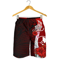 Yap Polynesian Men's Shorts - Coat Of Arm With Hibiscus - Polynesian Pride