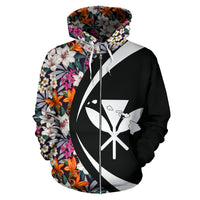 Kanaka Seamless Exotic Pattern With Tropical Leaves Flowers Zipper Hoodie Circle Style - Polynesian Pride