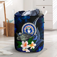 Northern Mariana Islands Polynesian Laundry Basket - Turtle With Plumeria Flowers One Style One Size Blue - Polynesian Pride