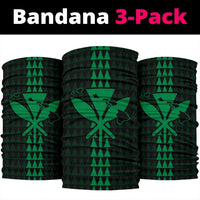 Hawaii Kanaka Map Kakau Bandana 3 - Pack - Green - Polynesian Pride