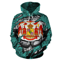 Polynesian Kanaka Maoli Royal Coat of Arms Hawaii Hoodie Turquoise - Polynesian Pride