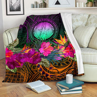 Northern Mariana Islands Polynesian Premium Blanket - Summer Hibiscus White - Polynesian Pride