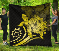 Hawaii Turtle Hibiscus Polynesian Vintage Premium Quilt - Yellow Yellow - Polynesian Pride