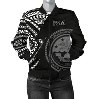 Federated States of Micronesia Pattern Women's Bomber Jacket Black - Polynesian Pride