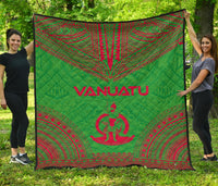 Vanuatu Premium Quilt - Vanuatu Coat Of Arms Polynesian Chief Green Version Green - Polynesian Pride