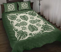 Hawaiian Quilt Bed Set Coconut Tree Pattern - Green - Polynesian Pride