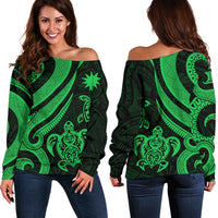Nauru Women's Off Shoulder Sweater - Green Tentacle Turtle Green - Polynesian Pride