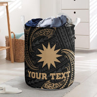 Nauru Polynesian Custom Personalised Laundry Basket - Gold Tribal Wave One Style One Size Black - Polynesian Pride