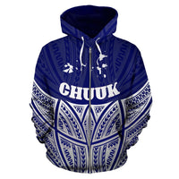 Chuuk Polynesian Zip up Hoodie Blue Pride Map and Seal - Polynesian Pride