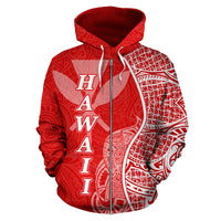 Polynesian Hawaii Zip up Hoodie Coconut Tree Red and White - Polynesian Pride