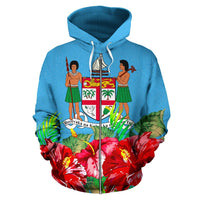 Fiji Polynesian Zip Hoodie Flag Hibiscus - Polynesian Pride