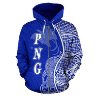 Papua New Guinea Polynesian Zip up Hoodie Coconut Tree Blue - Polynesian Pride