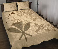 Hawaii Turtle Kanaka Map Beige - Quilt Bed Set AH - Polynesian Pride