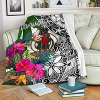 Vanuatu Premium Blanket White - Turtle Plumeria Banana Leaf - Polynesian Pride