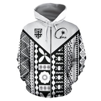Fiji Tapa Rugby Zip up Hoodie Fiji Rugby Flag Coat of Arms Pattern - Polynesian Pride