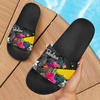 Tokelau Slide Sandals - Turtle Floral Black - Polynesian Pride