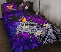 Kanaka Maoli (Hawaiian) Quilt Bed Set, Polynesian Pineapple Banana Leaves Turtle Tattoo Purple - Polynesian Pride