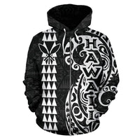 Hawaii Tattoo Zip up Hoodie White - Polynesian Pride