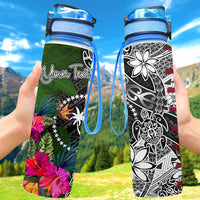 Chuuk Custom Personalised Hydro Tracking Bottle - Turtle Plumeria Banana Leaf Hydro Tracking Bottle 32oz Large Black - Polynesian Pride