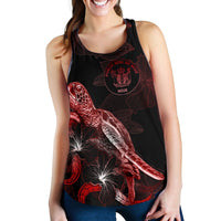 Niue Polynesian Women Tank Top - Turtle With Blooming Hibiscus Red - Polynesian Pride