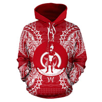 Vanuatu Polynesian ll Over Hoodie Map Red White - Polynesian Pride