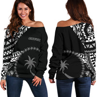 Chuuk Women's Off Shoulder Sweater - Micronesian Pattern Flash Black Black - Polynesian Pride