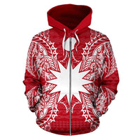 Nauru Polynesian All Over Zip up Hoodie Map Red White - Polynesian Pride