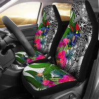 Cook Islands Custom Personalised Car Seat Covers White - Turtle Plumeria Banana Leaf Universal Fit White - Polynesian Pride