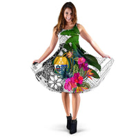 Nauru Midi Dress White - Turtle Plumeria Banana Leaf Crest Women White - Polynesian Pride