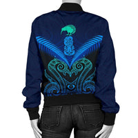 Maori Manaia New Zealand Women Bomber Jacket Blue - Polynesian Pride