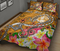 Tonga Custom Personalised Quilt Bed Set - Turtle Plumeria (Gold) - Polynesian Pride