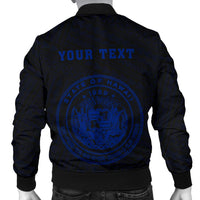 Hawaii Kakau Polynesian Coat Of Arms Personalized Men's Bomber Jacket - Blue - Polynesian Pride