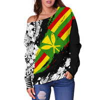 Polynesian Kanaka Flag Women's Off Shoulder Sweater - Nora Style - White - Polynesian Pride