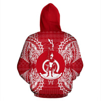 Vanuatu Polynesian All Over Zip up Hoodie Map Red White - Polynesian Pride