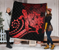 Hawaii Turtle Hibiscus Polynesian Vintage Premium Quilt - Blue - Polynesian Pride