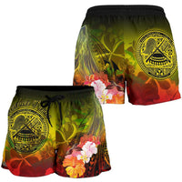 American Samoa Polynesian Women's Shorts - Humpback Whale with Tropical Flowers - Polynesian Pride