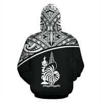 New Caledonia Polynesian All Over Zip up Hoodie Curve Black Style - Polynesian Pride