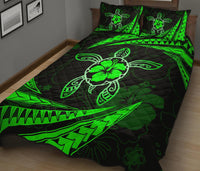 Hawaii Quilt Bed Set - Hibiscus Turtle Tribal Waves Green - Polynesian Pride