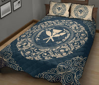 Hawaii Map Classic Floral Quilt Bed Set Blue - Polynesian Pride